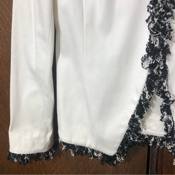 PECK & PECK White Twill Jacket Blazer Black White Fringe Sz 2 - Picture 6 of 12